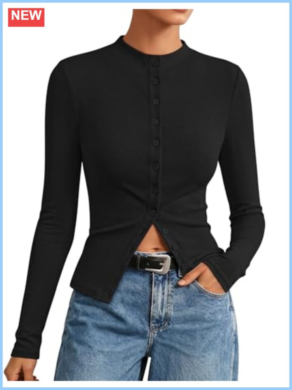 Mock Neck Lightweight Button Cardigan Sweater Long Sleeve